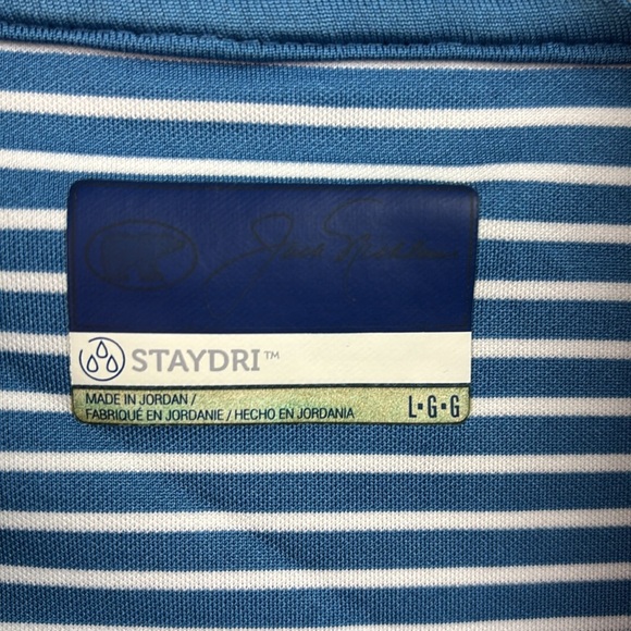 Jack Nicklaus blue striped polo golf shirt, Staydri sweat wicking material. - Picture 6 of 6